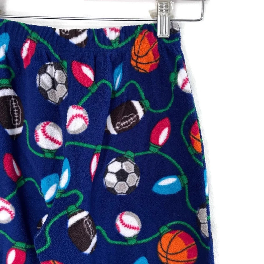 Christmas Sports Fleece Pajama Pants Boy L 10-12 Football Soccer Baseball Basket